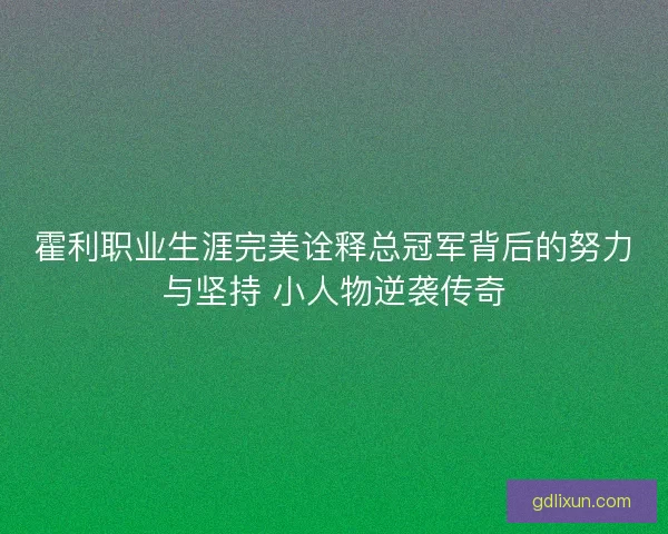 霍利职业生涯完美诠释总冠军背后的努力与坚持 小人物逆袭传奇