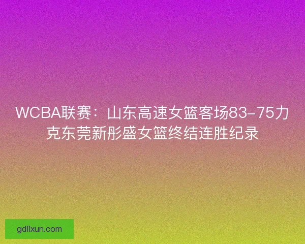 WCBA联赛：山东高速女篮客场83-75力克东莞新彤盛女篮终结连胜纪录